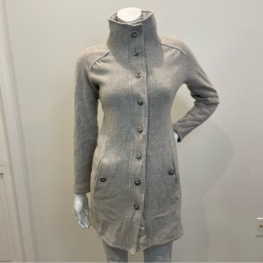 KUHL Savina Beige Fleece Lined Button Up Longline Sweater Jacket